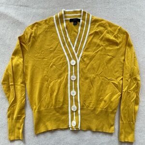 J. Crew Mustard Cardigan with White Trim